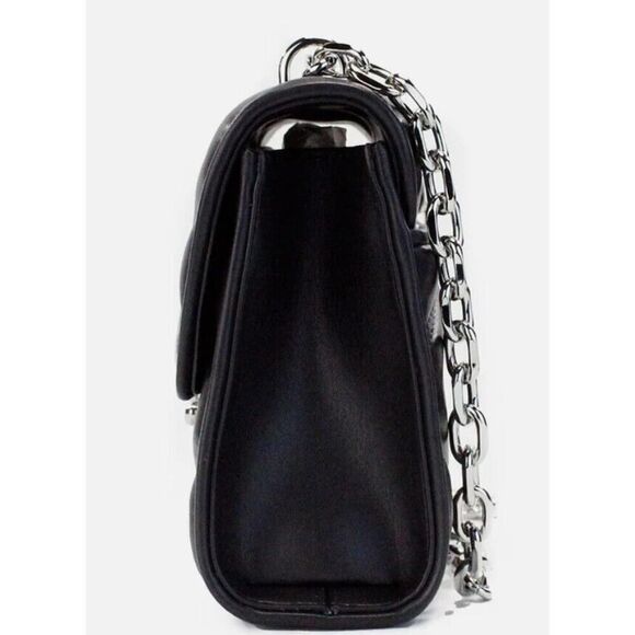 MICHAEL KORS MED Serena Black Silver Quilted F. Leather Crossbody Bag AUTH NEW - Picture 2 of 5